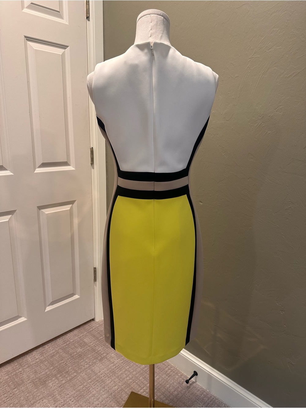 Calvin Klein Yellow, White & Beige Colorblock Pencil Dress - Picture 4 of 6